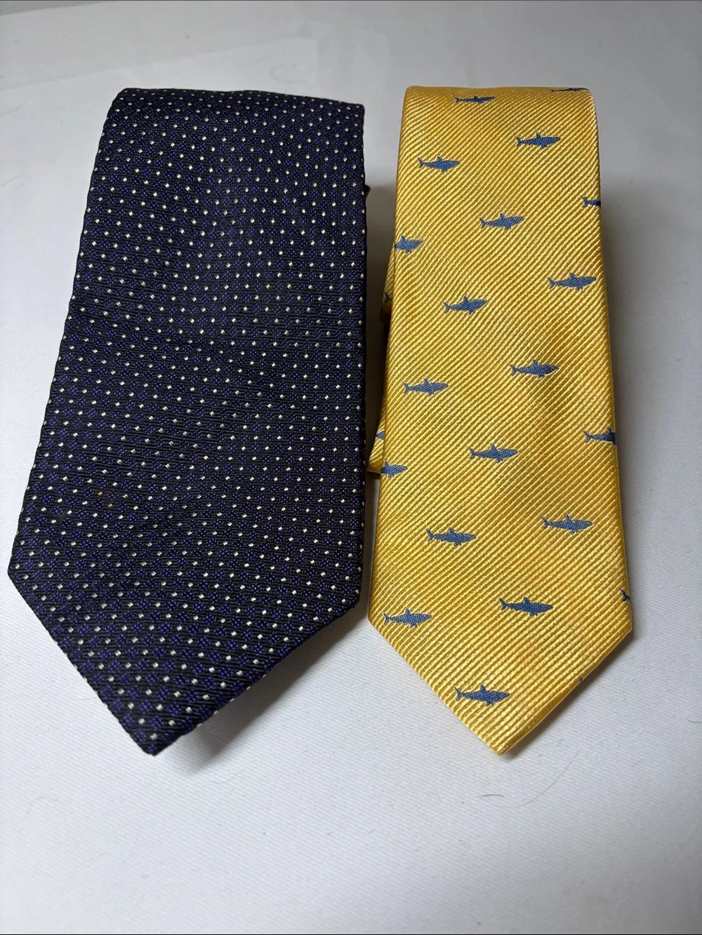 Lauren Ralph Lauren Lot of Two Purple Dots and Yellow Sharks Patterned Silk Ties